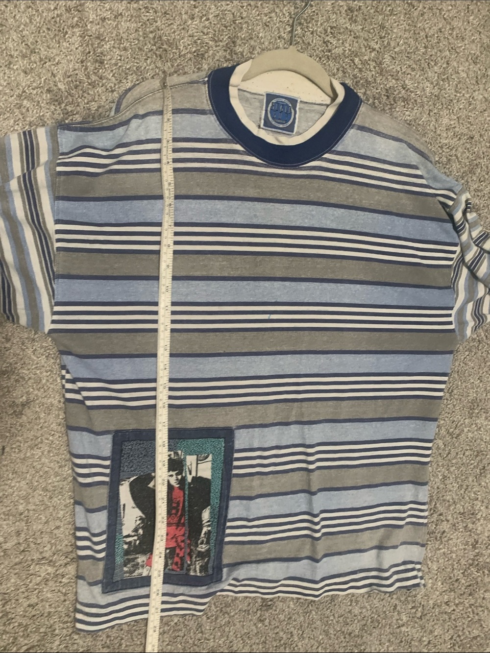 Vintage Bugle Boy Striped Short-Sleeve Tee in Blue and Tan - Picture 9 of 10